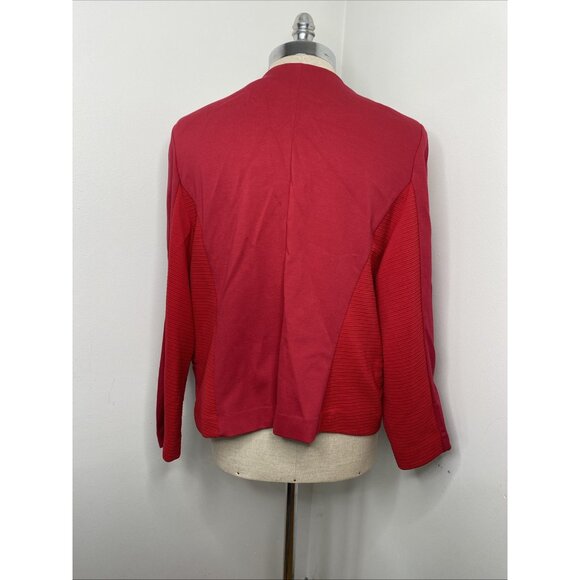 NEW Chico's Sz 3 L Red Jacket Open Front Gold Zippers Blazer Motto - Picture 6 of 9
